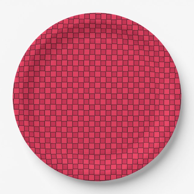 Red Black Checkerboard Paper Plates (Front)