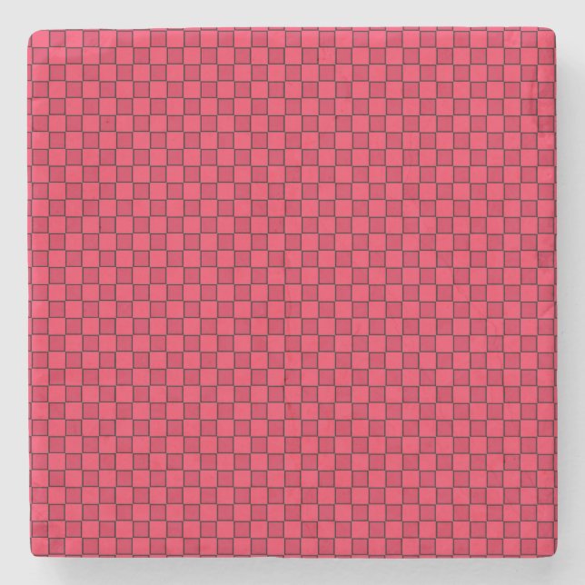 Red Black Checkerboard Stone Coaster (Front)