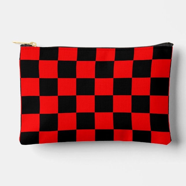 Red Black Checkered Check Pattern Accessory Pouch (Front)