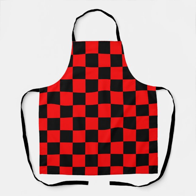 Red Black Checkered Check Pattern Apron (Front)