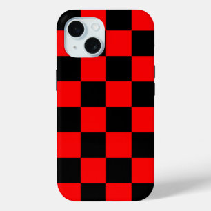 Red Black Checkered Check Pattern iPhone 15 Case