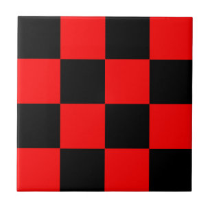 Red Black Checkered Check Pattern Ceramic Tile