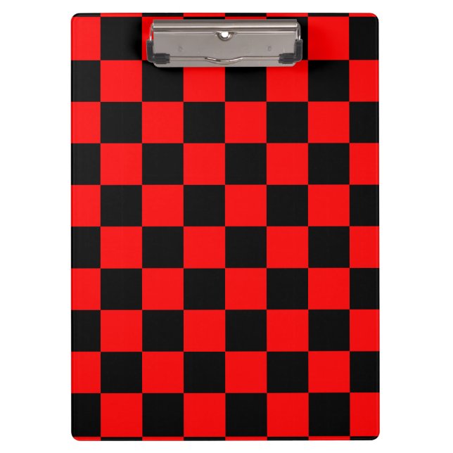 Red Black Checkered Check Pattern Clipboard (Front)