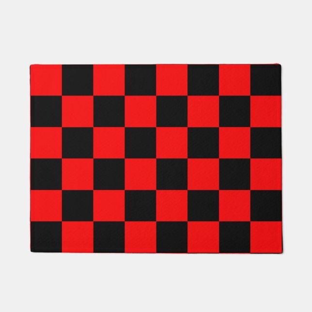 Red Black Checkered Check Pattern Doormat (Front)