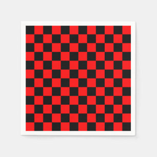 Red Black Checkered Check Pattern Napkins
