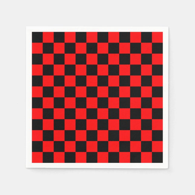 Red Black Checkered Check Pattern Napkins (Front)