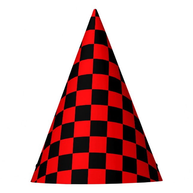 Red Black Checkered Check Pattern Party Hat (Front)