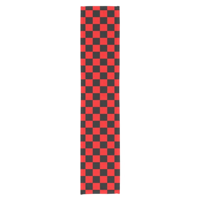Red Black Checkered Check Pattern Short Table Runner (Front)