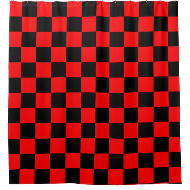 Red Black Checkered Check Pattern Shower Curtain (Front)