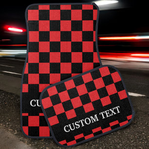 Red Black Checkered Flag Custom Personalized Name Car Floor Mat