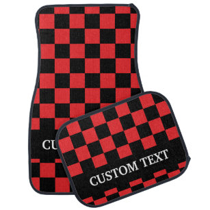 Red Black Checkered Flag Custom Personalized Name Car Floor Mat