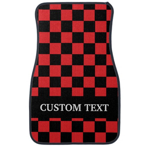 Red Black Checkered Flag Custom Personalized Name  Car Floor Mat