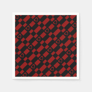 Red & Black Checkered Heart Pattern Napkins
