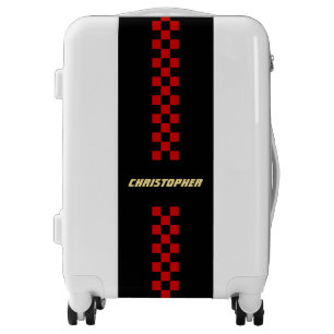 Red Black Checkered Racing Flag Gold Monogrammed Luggage