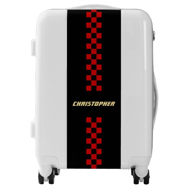 Red Black Checkered Racing Flag Gold Monogrammed Luggage (Front)
