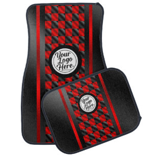 Red Black Checkered Racing Stripe Logo Car Floor Mat
