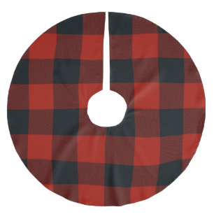 Red & Black Checkered Squares Buffalo Plaid Brushed Polyester Tree Skirt