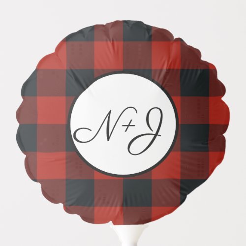 Red  Black Checkered Squares Buffalo Plaid Party Balloon