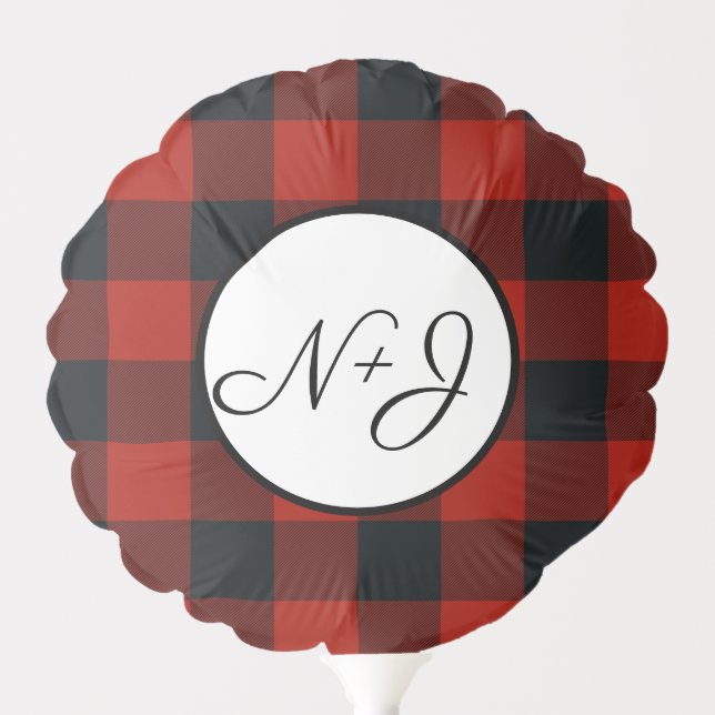 Red & Black Checkered Squares Buffalo Plaid Party Balloon (Front)