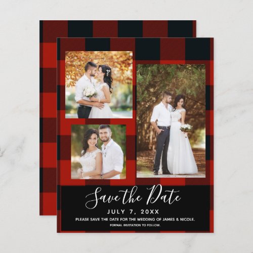 Red Black Checks Plaid Wedding Photo Save the Date