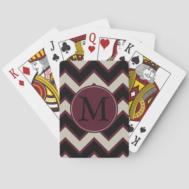 Red Black Chevron Monogram Poker Cards (Back)