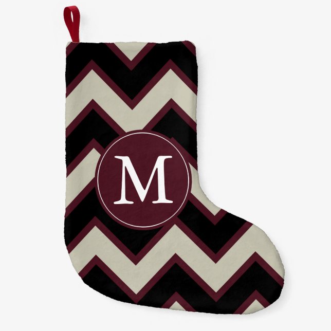 Red Black Chevron Monogram Small Christmas Stocking (Front)
