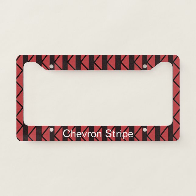 Red Black Chevron Stripe Pattern License Plate Frame (Front)