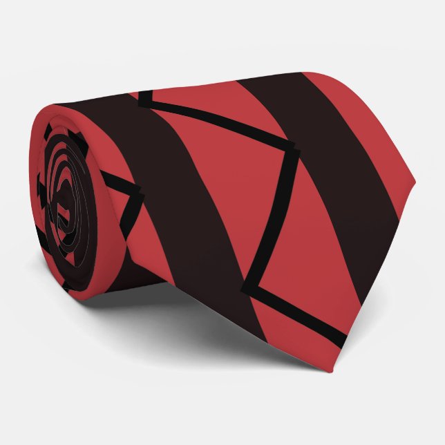 Red Black Chevron Stripe Pattern Neck Tie (Rolled)