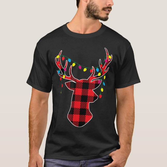 Red Black Christmas Buffalo Plaid Deer Women Men K T-Shirt (Front)