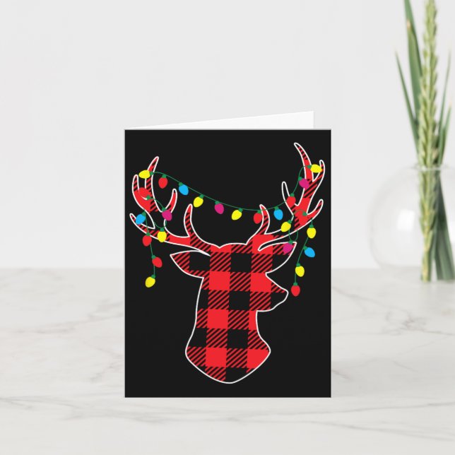 Red Black Christmas Gifts Buffalo Plaid Deer Women Card (Front)