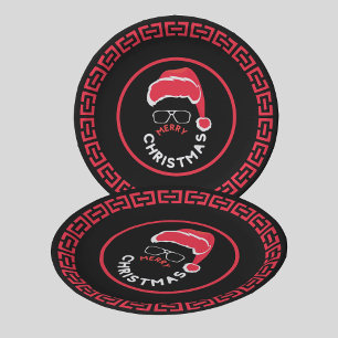 Red Black Christmas Holiday Party Paper Plates
