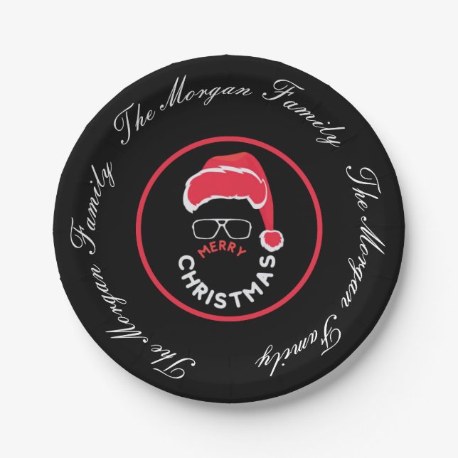 Red Black Christmas Holiday Party  Paper Plates (Front)
