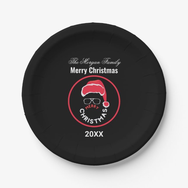 Red Black Christmas Holiday Party Paper Plates (Front)