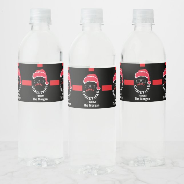 Red Black Christmas Holiday Party Water Bottle Label (Bottles)