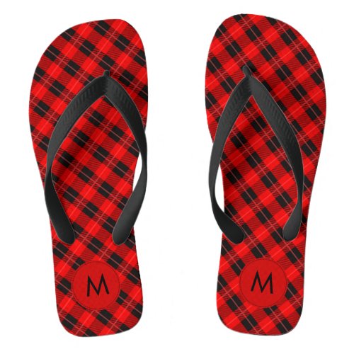 Red  Black Christmas Plaid Geometric Pattern Flip Flops