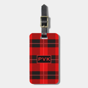 Red & Black Christmas Plaid Pattern Luggage Tag