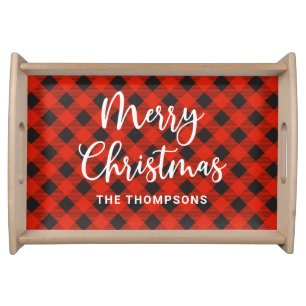 Red Black Christmas Plaid Serving Tray