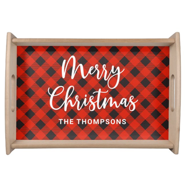 Red Black Christmas Plaid Serving Tray (Front)
