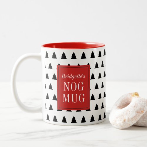 Red Black Christmas Tree Patterned Personalized Two_Tone Coffee Mug