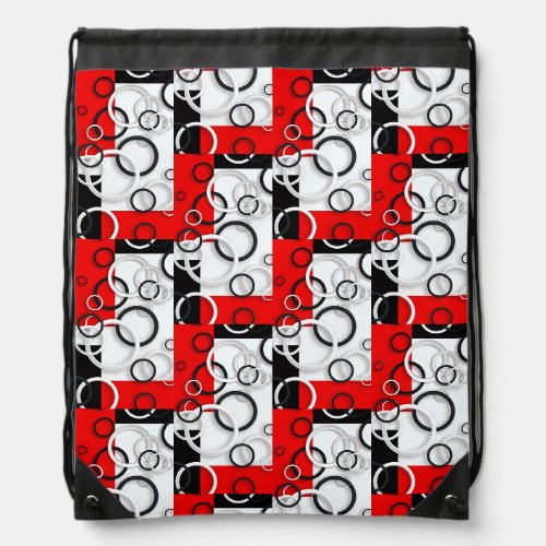Red Black Circles Sherpa Throw Drawstring Bag