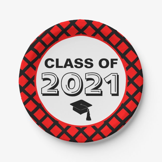 Red & Black Class of 2024 Graduation Paper Plates (Front)