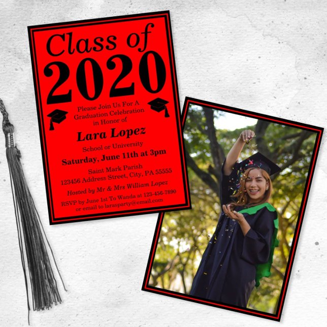 Red Black Class of 2024 Graduation Photo Invitation