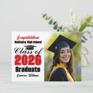 Red Black Class of 2026 Graduate Photo Graduation Announcement
