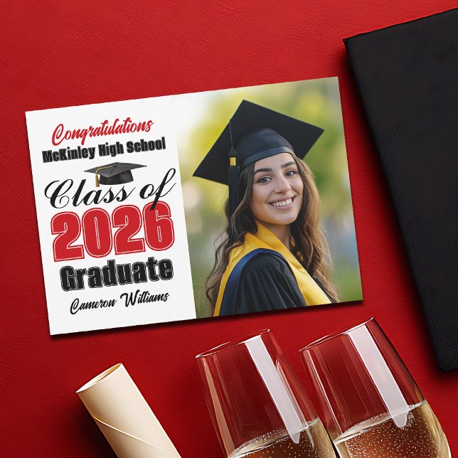 Red Black Class of 2026 Graduate Photo Graduation Announcement (Creator Uploaded)