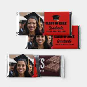 Red Black Class of 2026 Graduation Photo Party Hershey Bar Favors