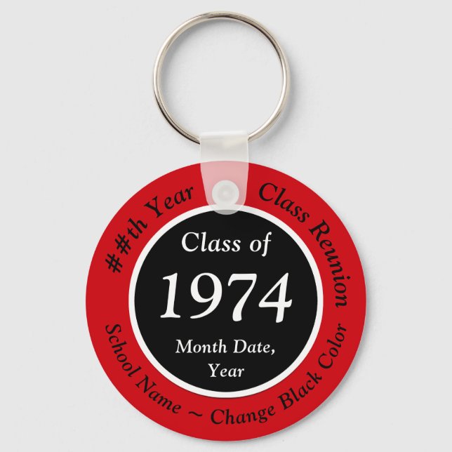 Red, Black, Class Reunion Party Favors, Any YEAR Keychain (Front)