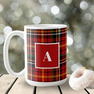 Red Black Classic Christmas Plaid Monogram Initial Coffee Mug