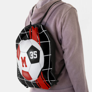 red black club team school colors girl boy soccer drawstring bag