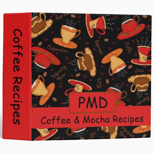 Red  Black Coffee Cup Pattern Mocha Recipe Album Binder