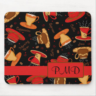 Red & Black Coffee Cups Monogram Personalized Mouse Pad